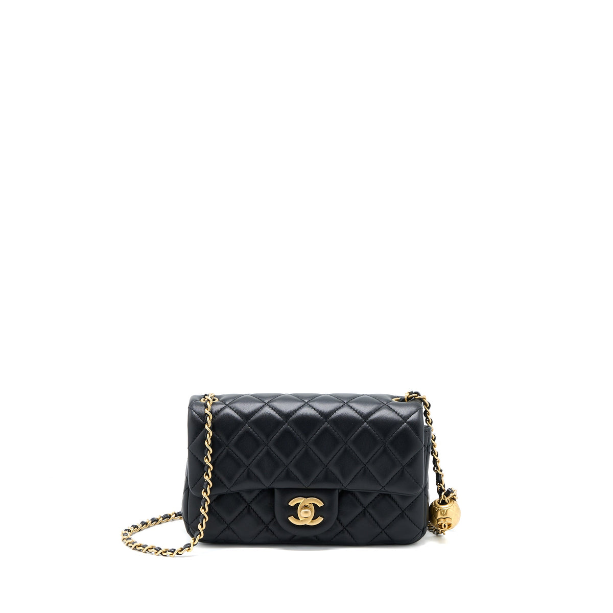 Chanel Pearl Crush Mini Rectangular Flap Bag Lambskin Black Brushed GHW