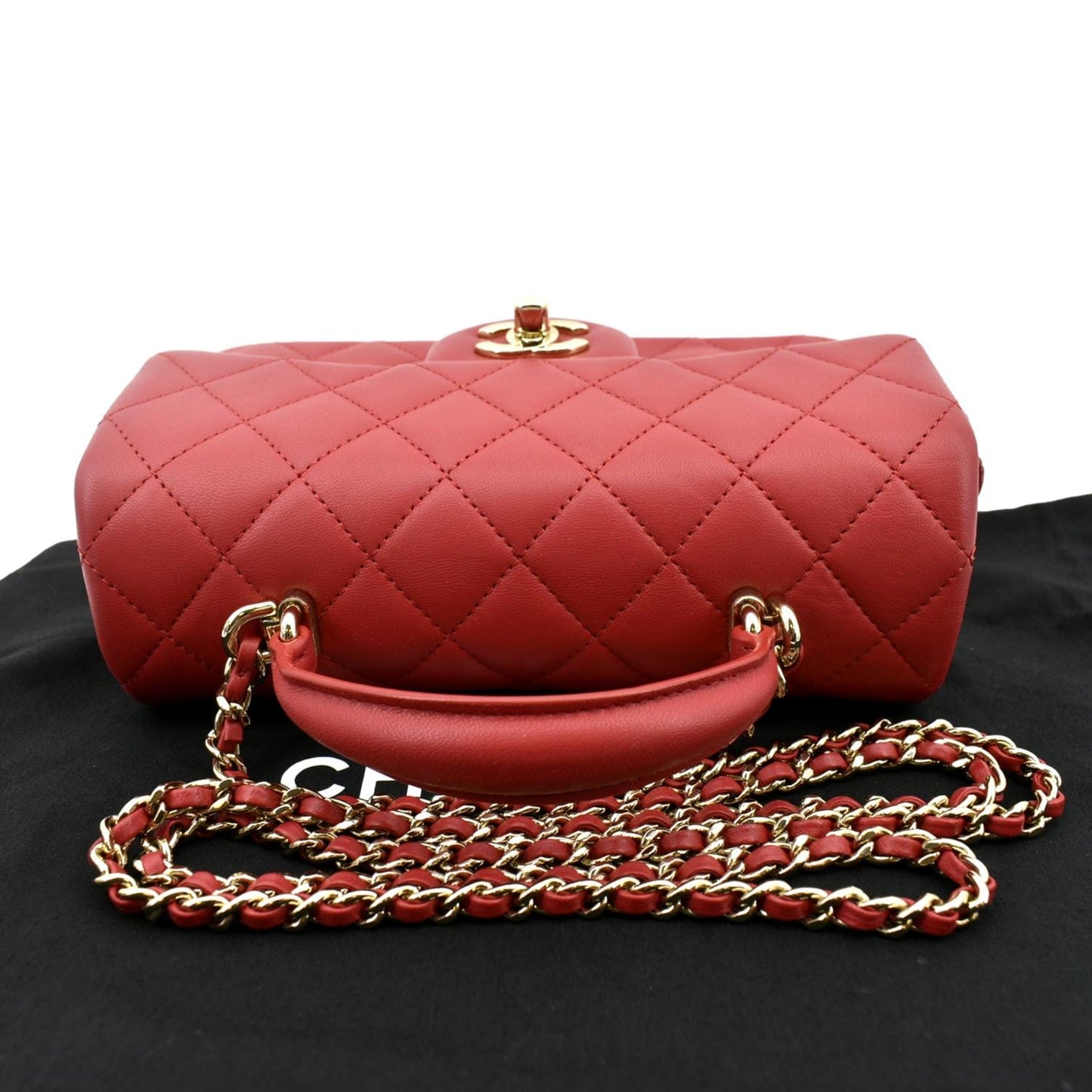 CHANEL Mini Top Handle Rectangular Flap Quilted Leather Crossbody Bag Red