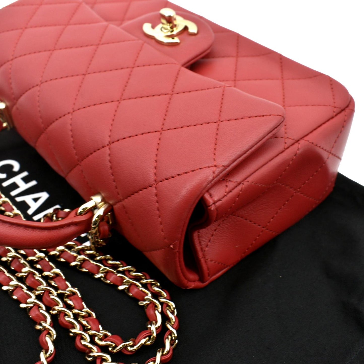 CHANEL Mini Top Handle Rectangular Flap Quilted Leather Crossbody Bag Red