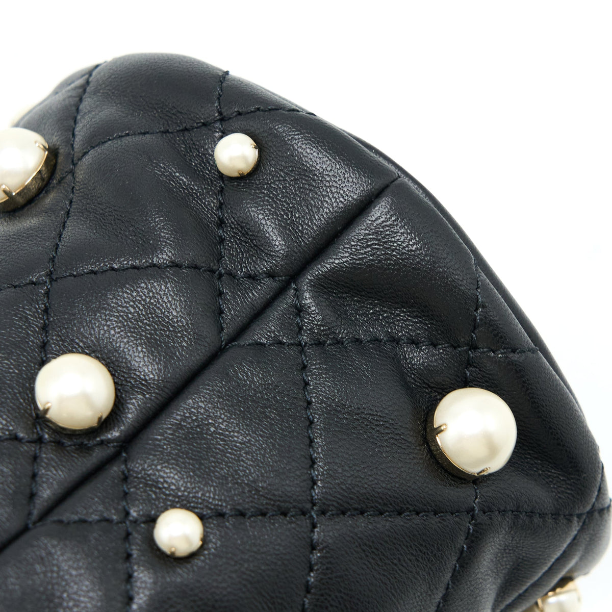 Chanel Mini Pearly Bucket Bag with Chain Lambskin Black LGHW