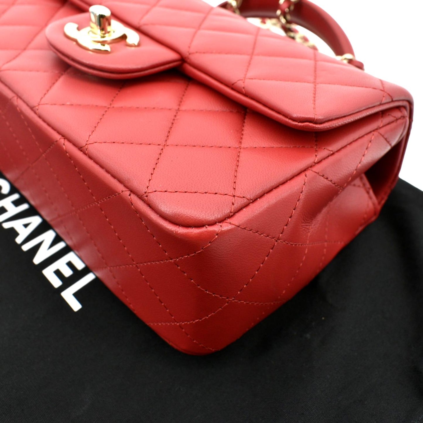 CHANEL Mini Top Handle Rectangular Flap Quilted Leather Crossbody Bag Red