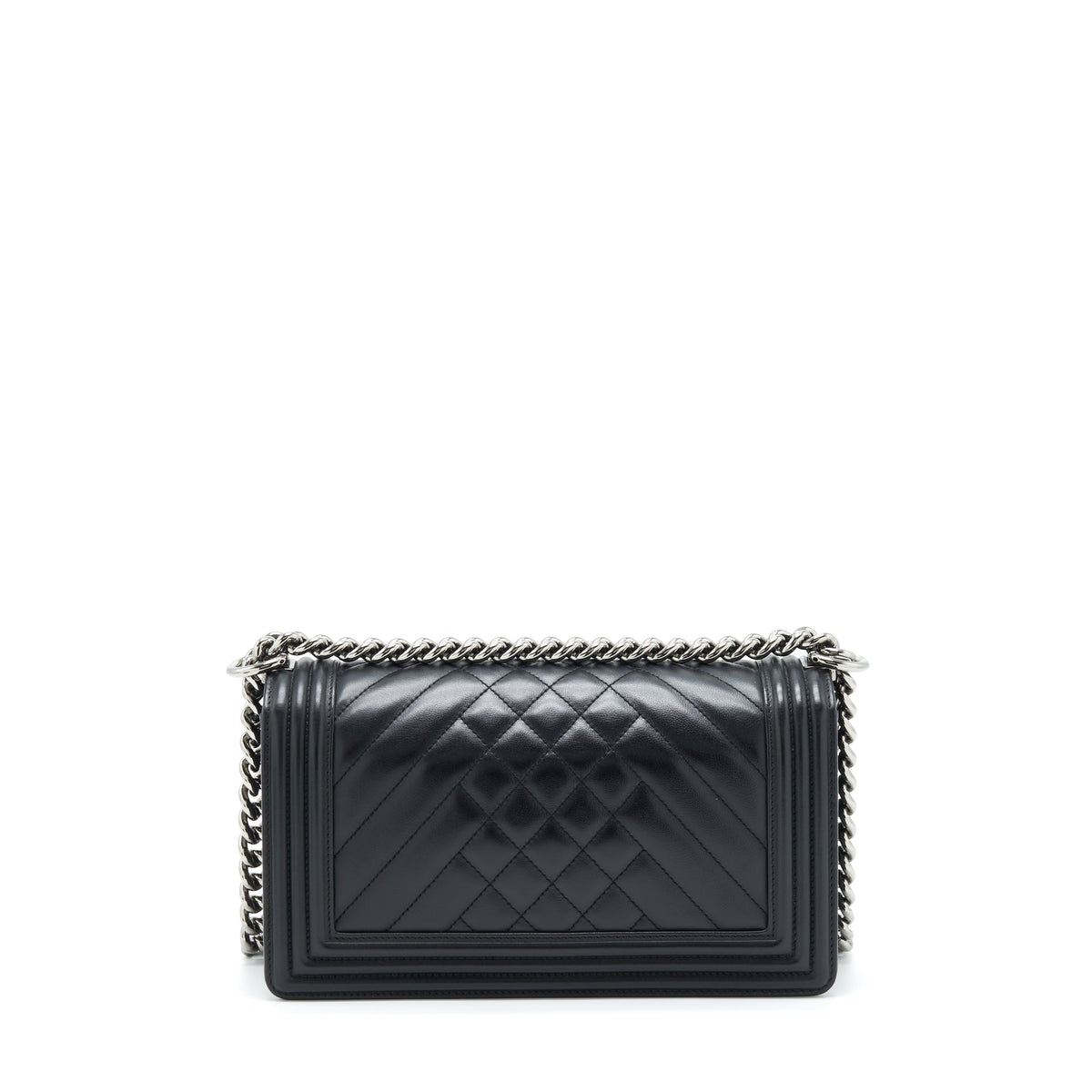 Chanel Medium Boy Bag Quilted And Chevron Calfskin Black SHW