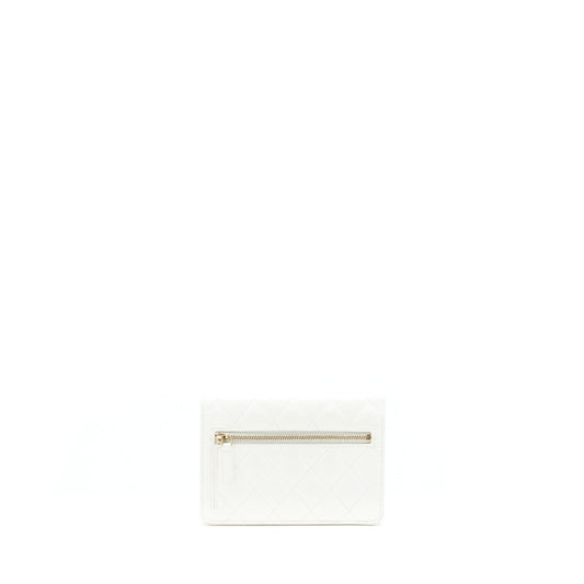 Chanel Small Wallet On Chain With Ribbon Chain Lambskin White GHW