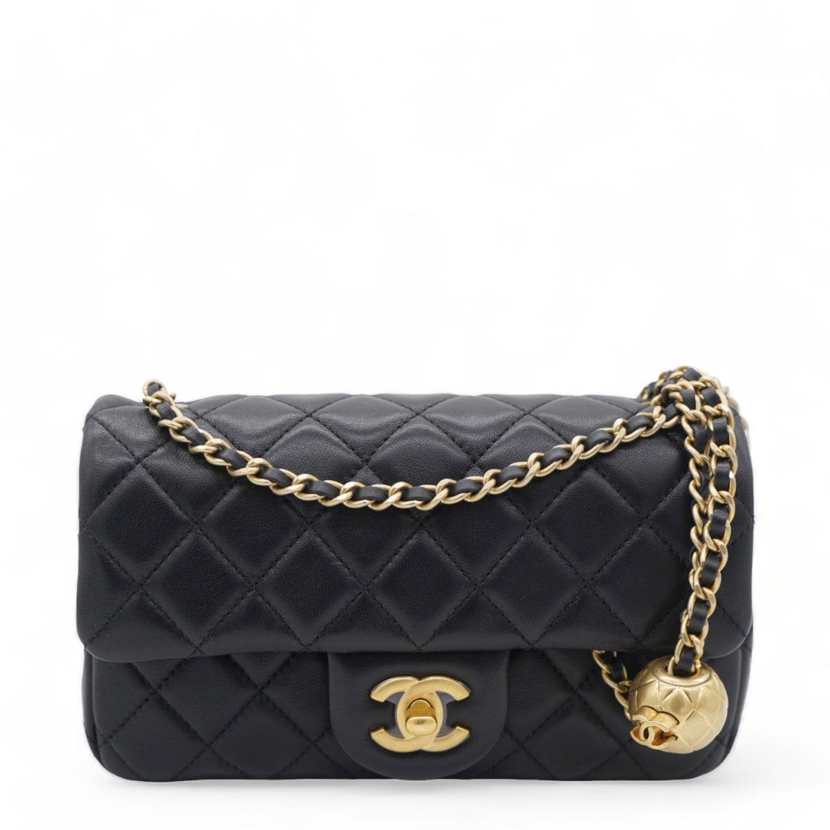 Chanel Lambskin Quilted Mini Pearl Crush Rectangular Flap Black