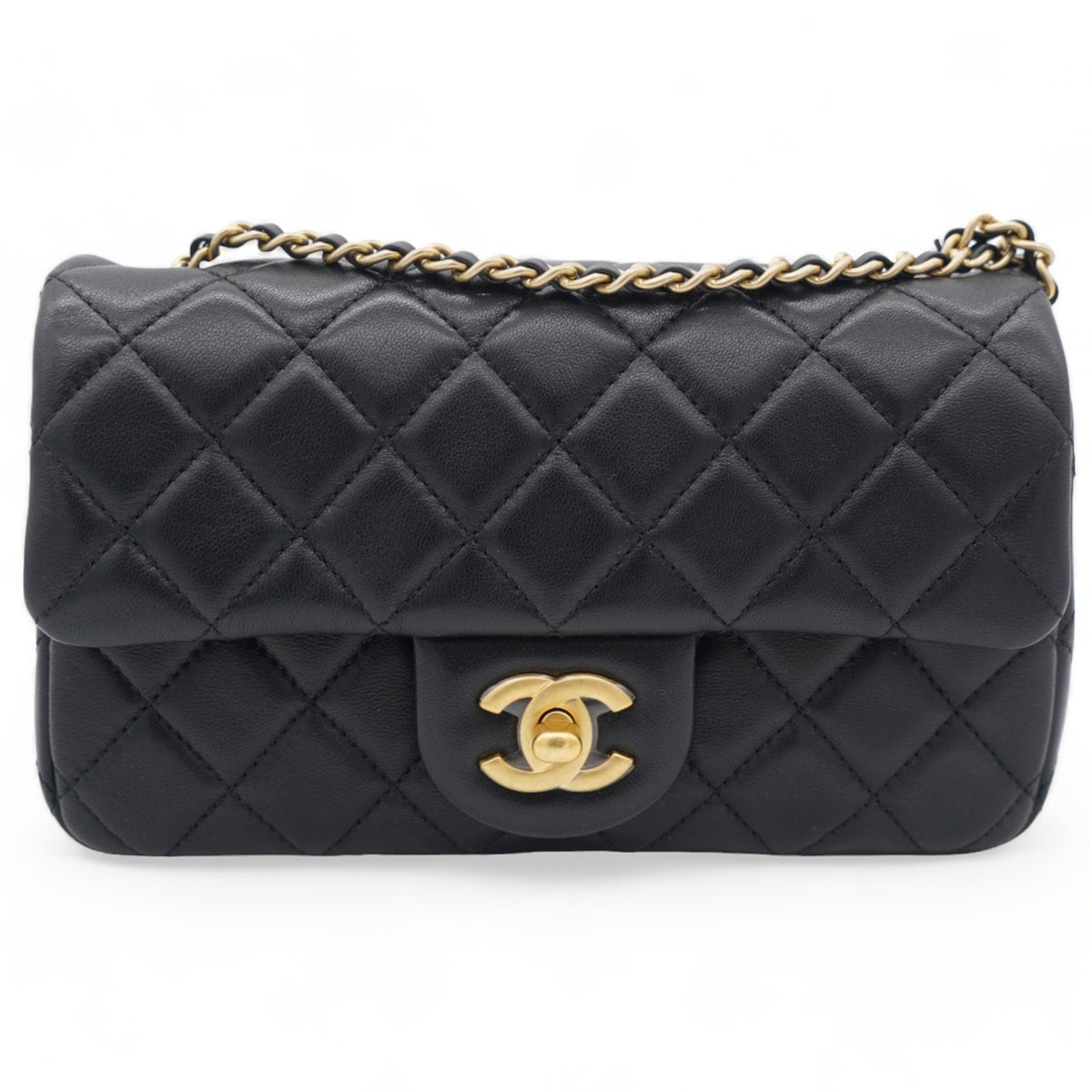 Chanel Lambskin Quilted Mini Pearl Crush Rectangular Flap Black