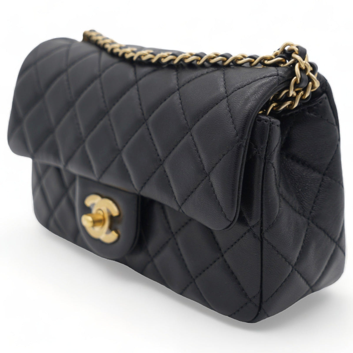 Chanel Lambskin Quilted Mini Pearl Crush Rectangular Flap Black