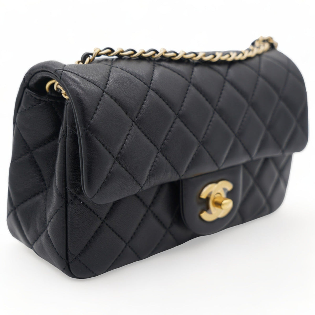 Chanel Lambskin Quilted Mini Pearl Crush Rectangular Flap Black