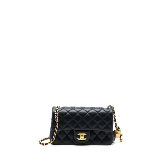Chanel 23C Pearl Crush Mini Rectangular Flap Bag Lambskin Black Brushed GHW (Microchip)