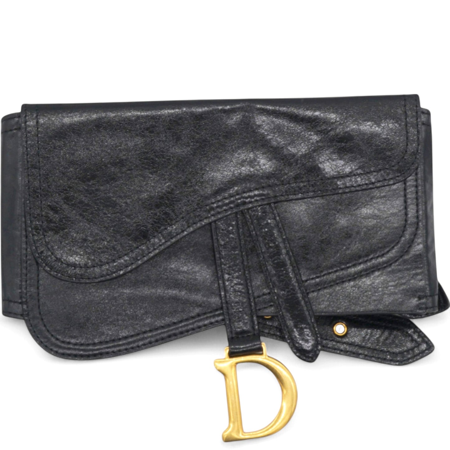 Dior Black Crinkled Leather and Stretch Band Saddle Belt Bag