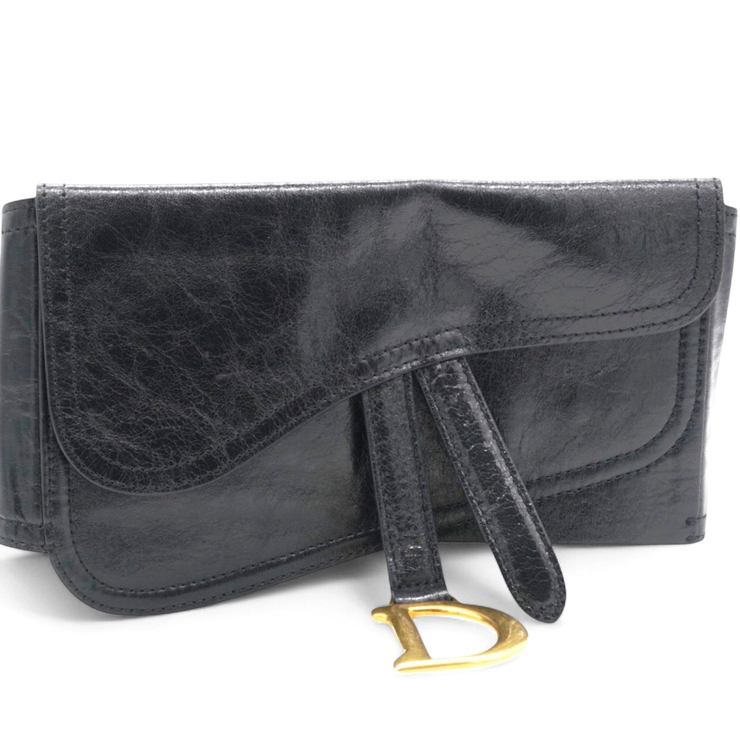 Dior Black Crinkled Leather and Stretch Band Saddle Belt Bag