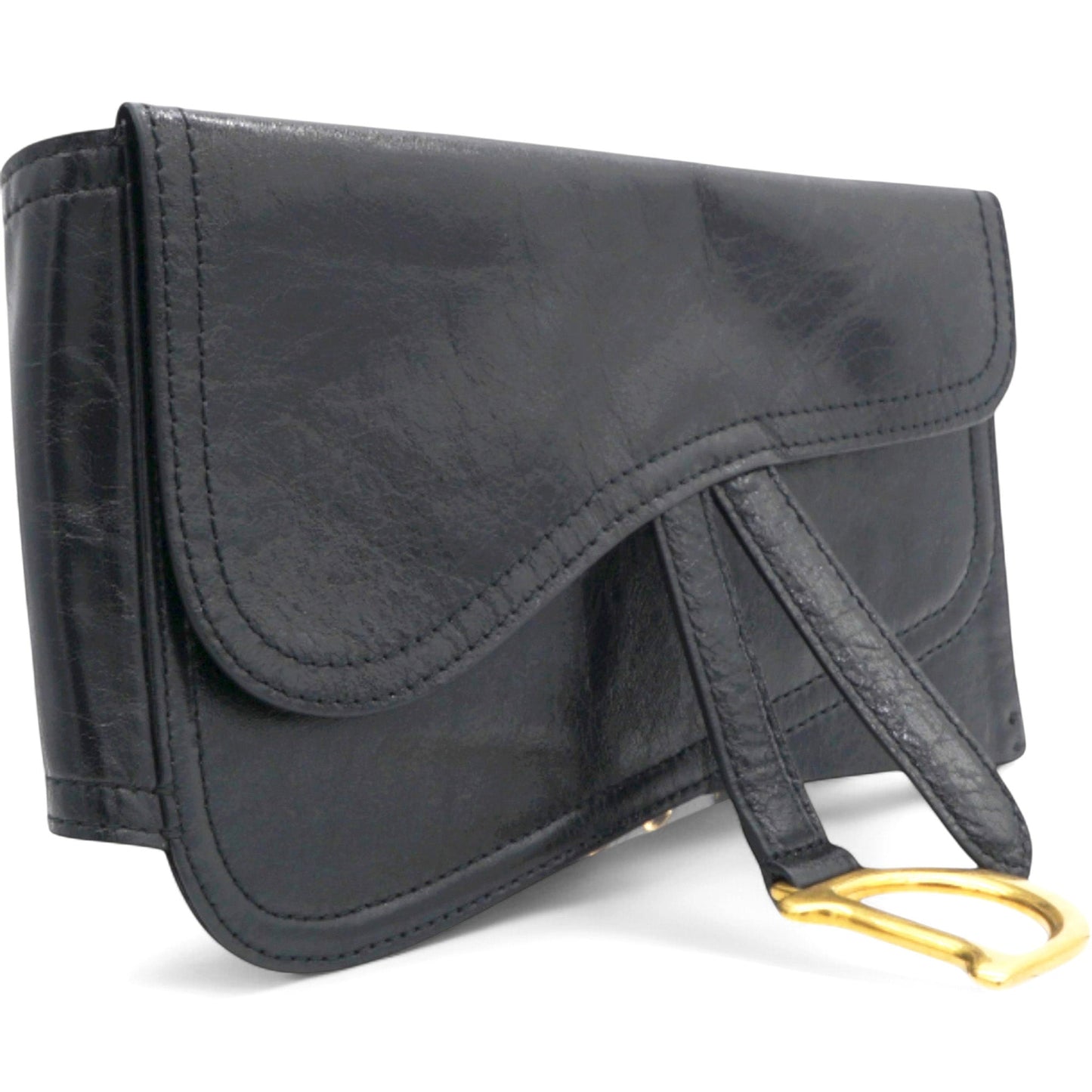 Dior Black Crinkled Leather and Stretch Band Saddle Belt Bag