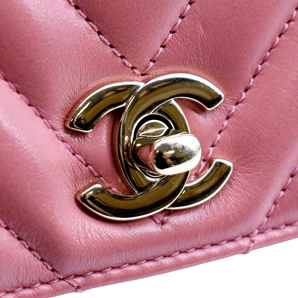 CHANEL Statement Flap Mini Quilted Chevron Crossbody Bag Pink