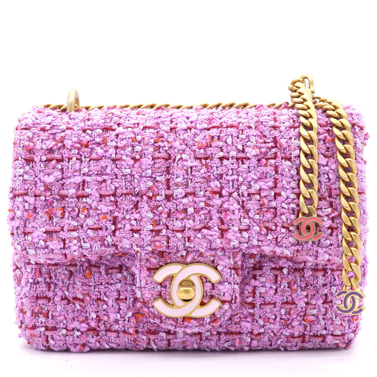 Chanel Pink Tweed Classic Flap Square
