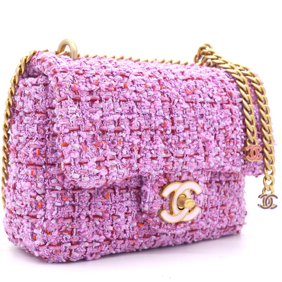 Chanel Pink Tweed Classic Flap Square