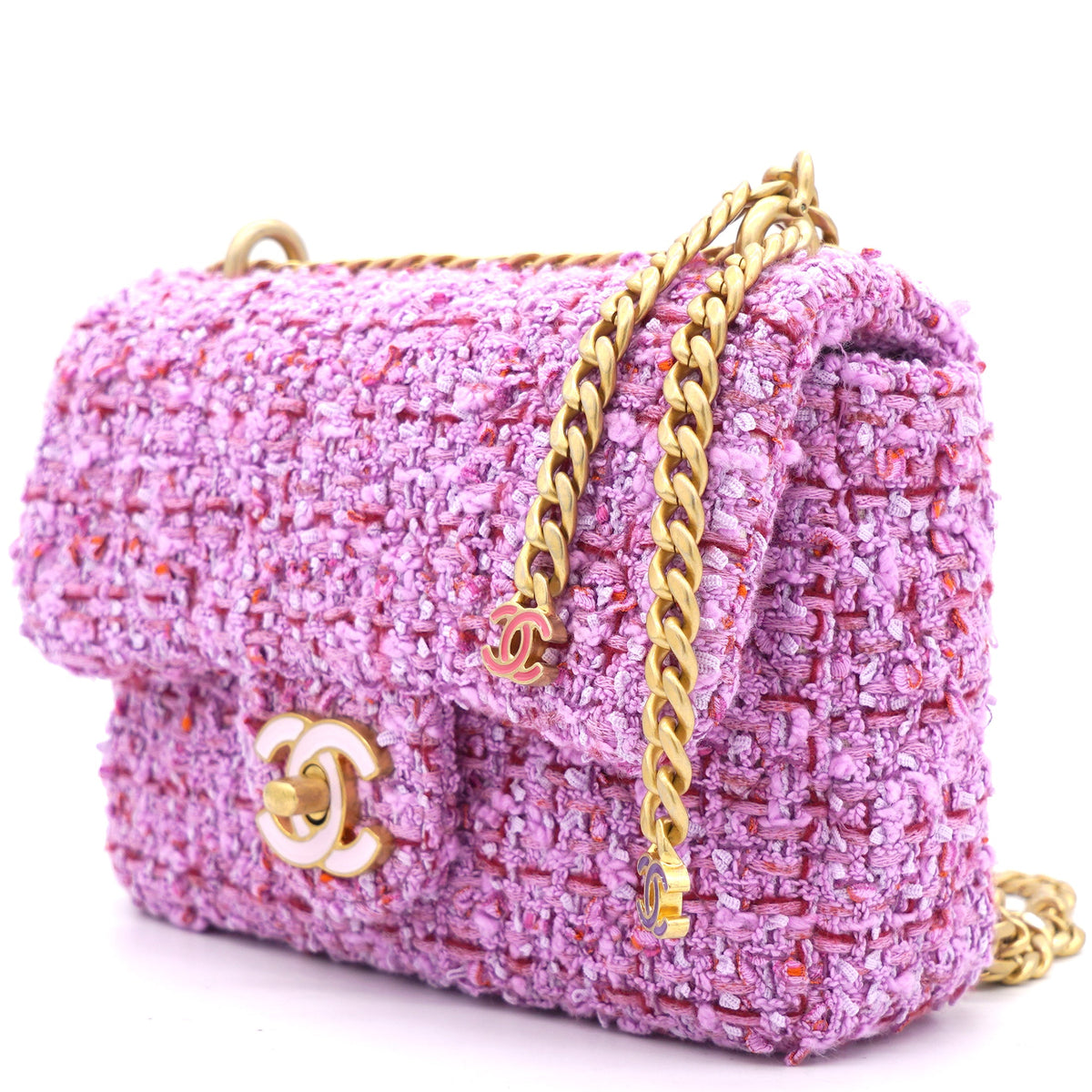 Chanel Pink Tweed Classic Flap Square