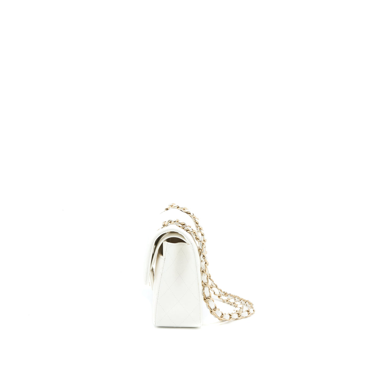 Chanel Small Classic Flap Bag Caviar White LGHW (Microchip)