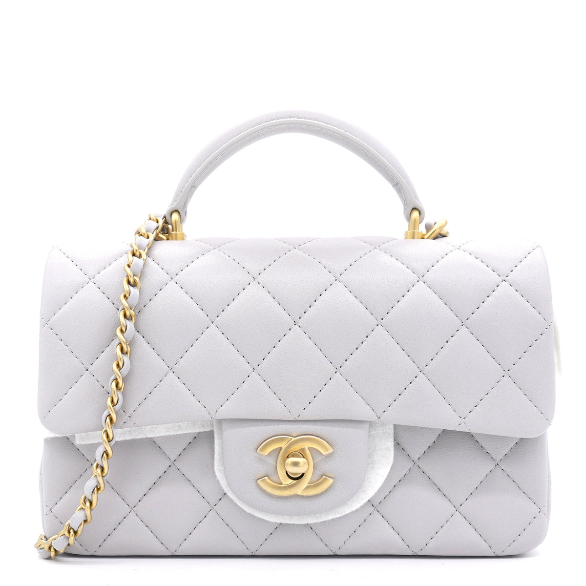 Chanel Lambskin Quilted Mini Top Handle Rectangular Flap Grey