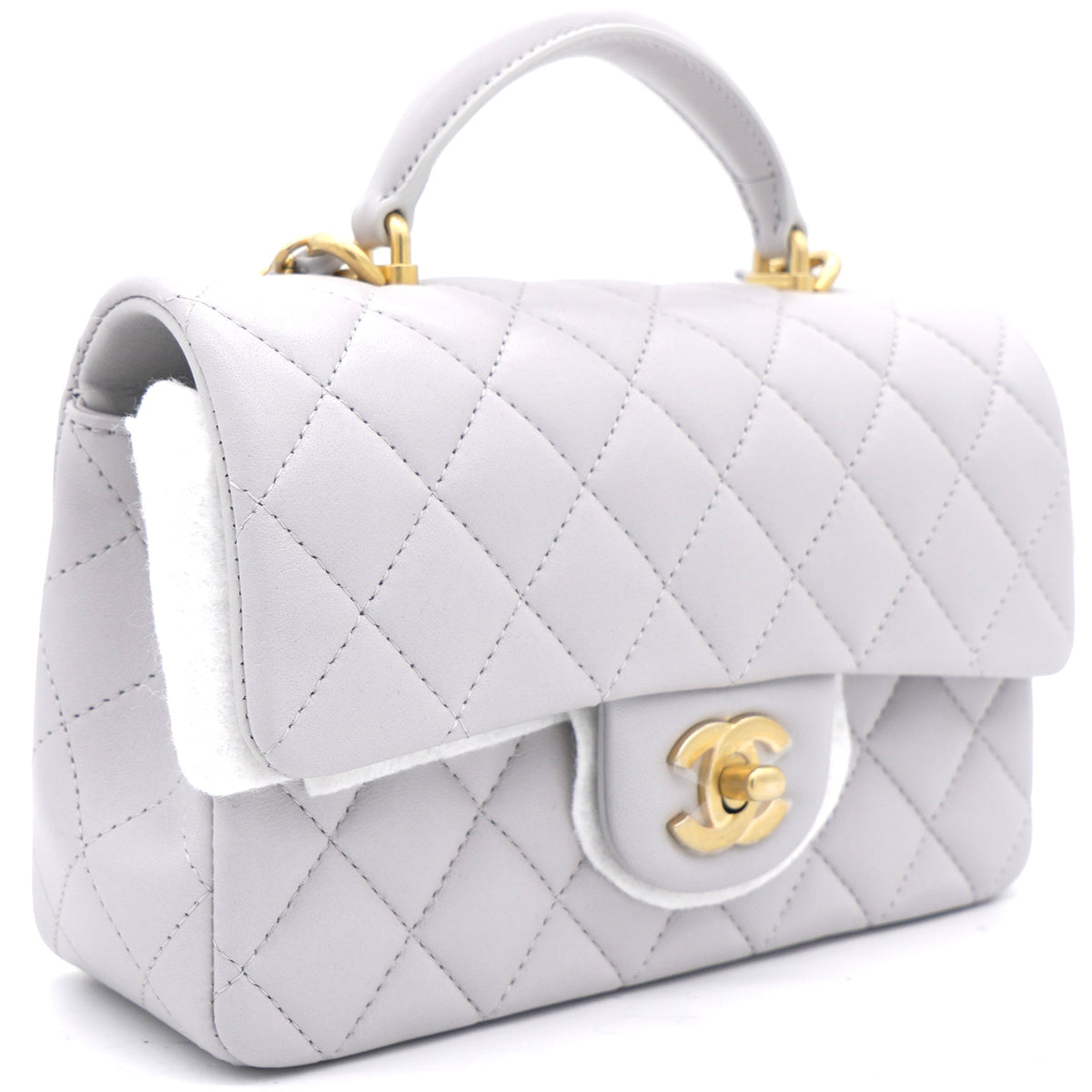 Chanel Lambskin Quilted Mini Top Handle Rectangular Flap Grey