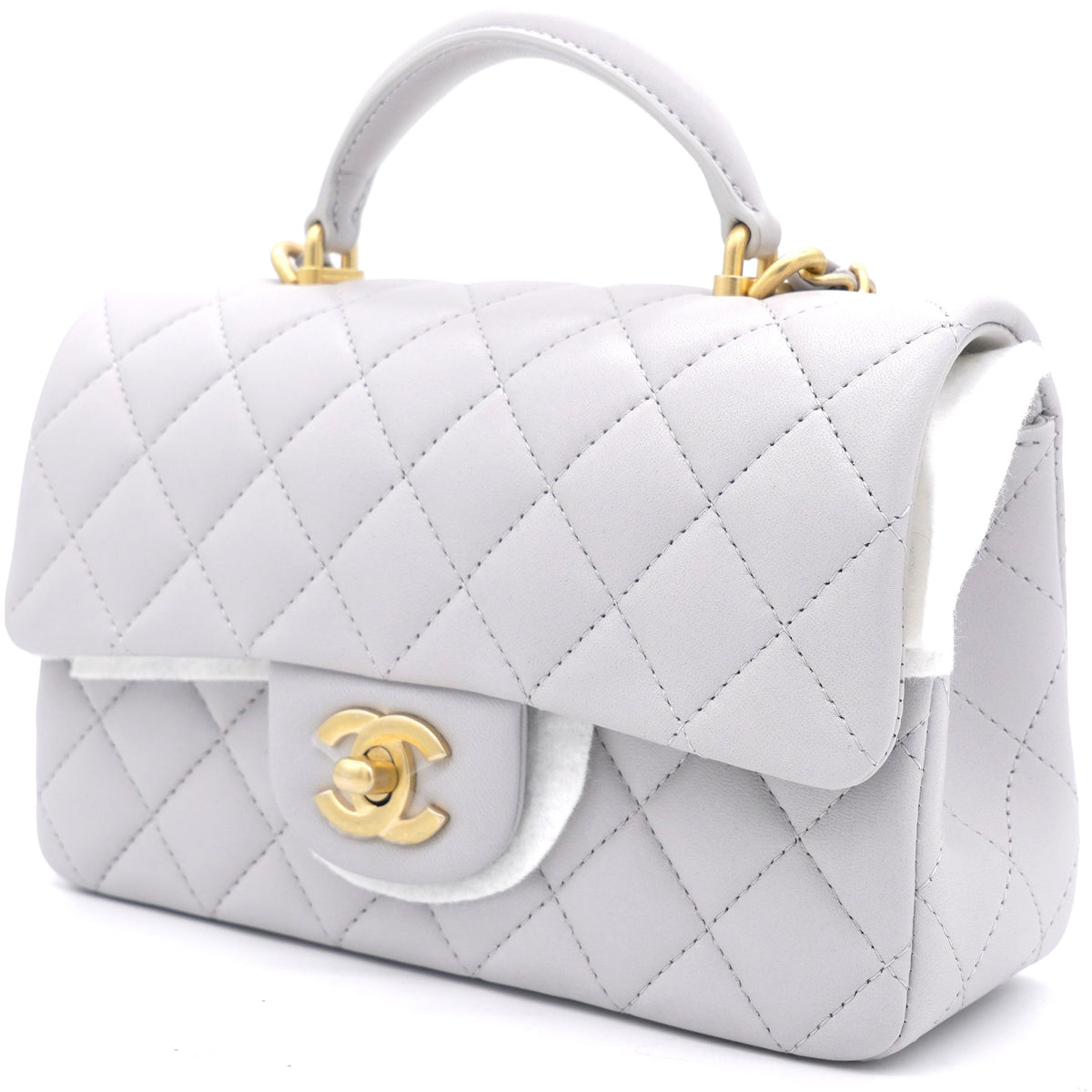 Chanel Lambskin Quilted Mini Top Handle Rectangular Flap Grey
