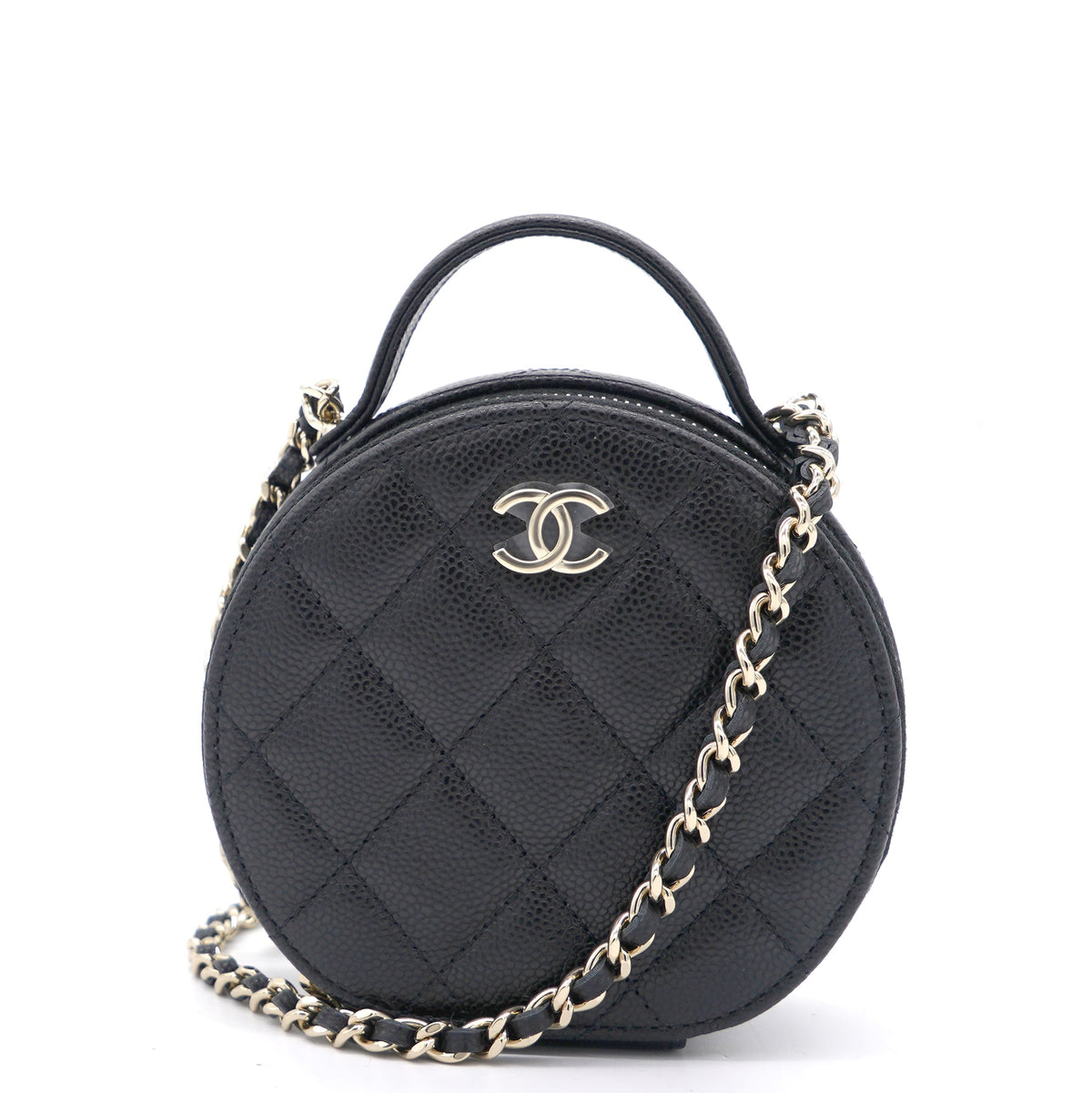 Chanel Mini Round Purse Vanity Caviar Leather Black