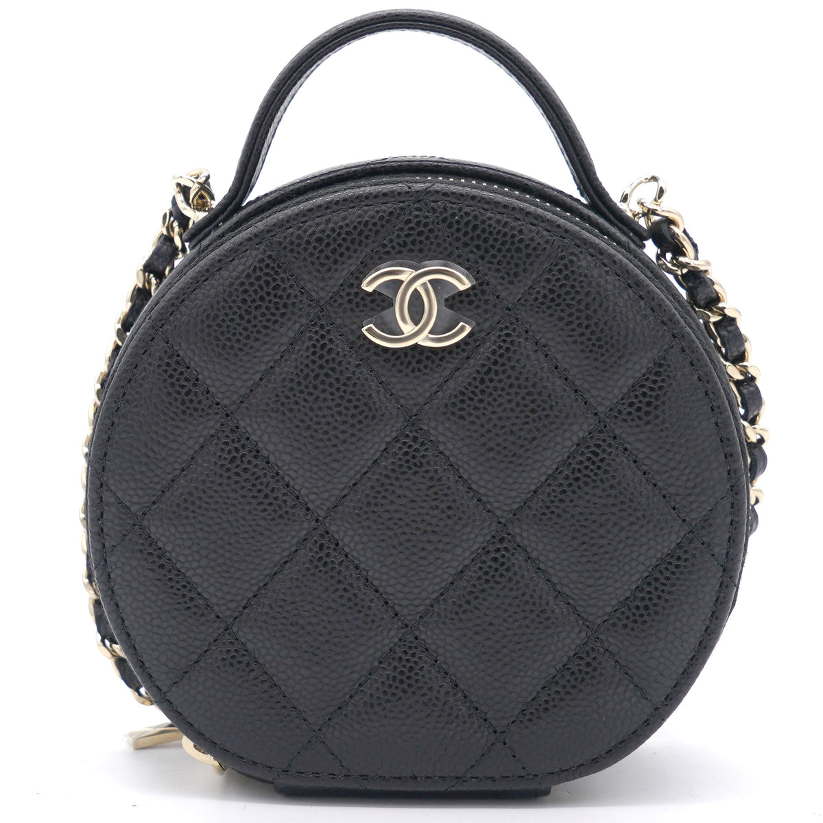Chanel Mini Round Purse Vanity Caviar Leather Black