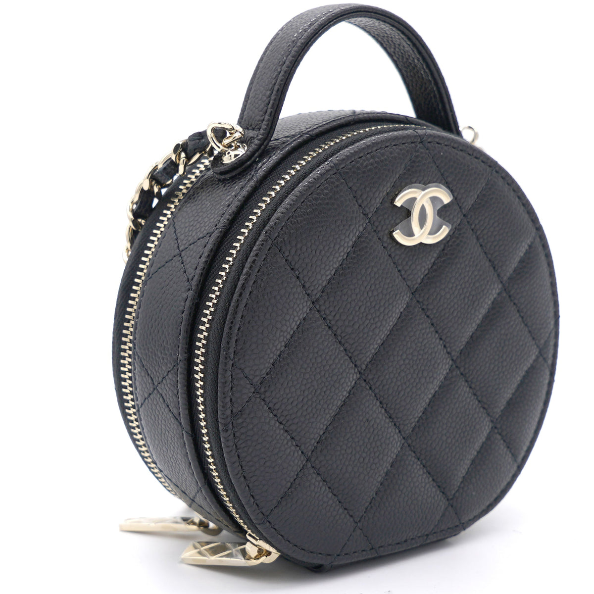 Chanel Mini Round Purse Vanity Caviar Leather Black