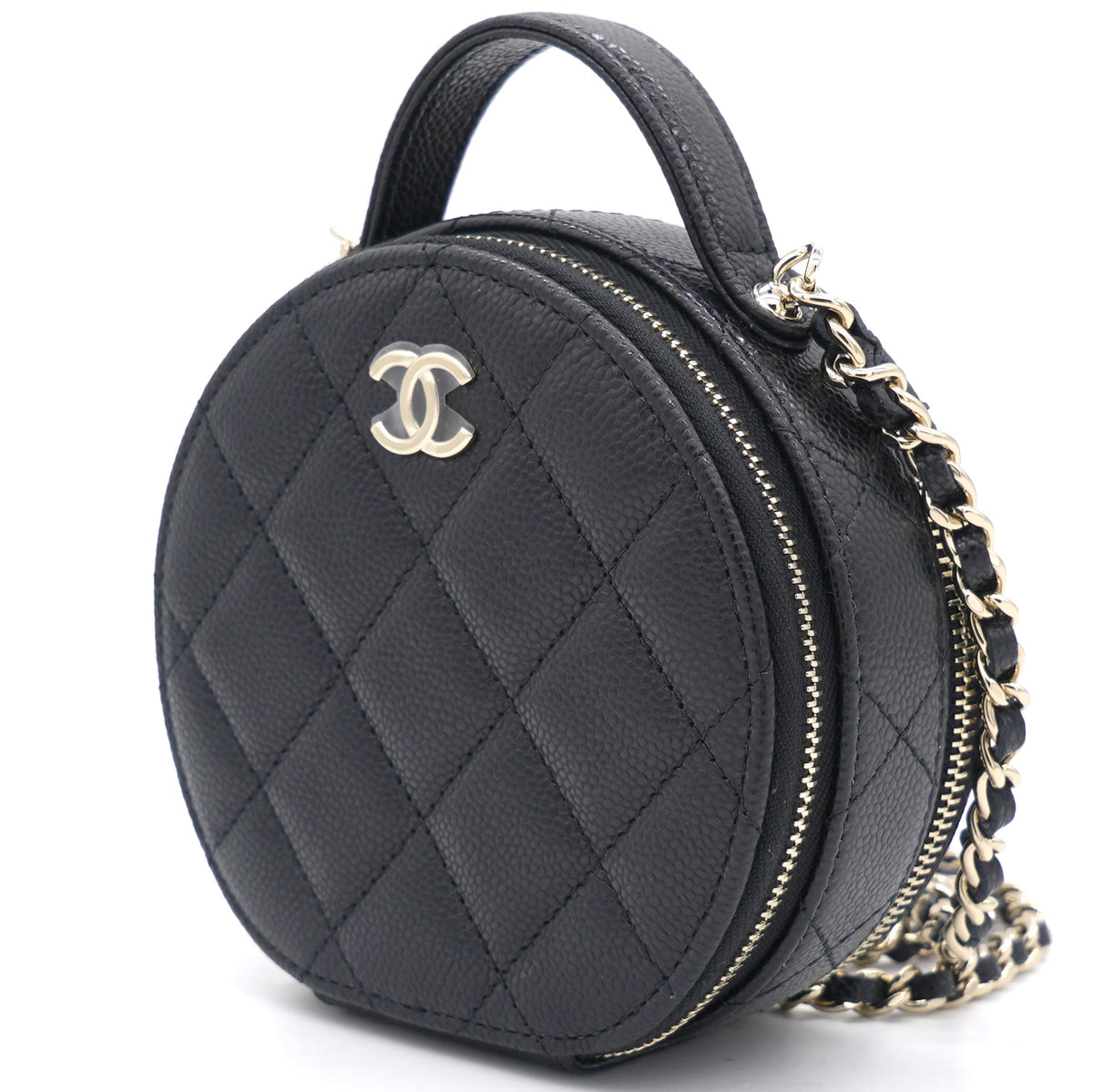Chanel Mini Round Purse Vanity Caviar Leather Black