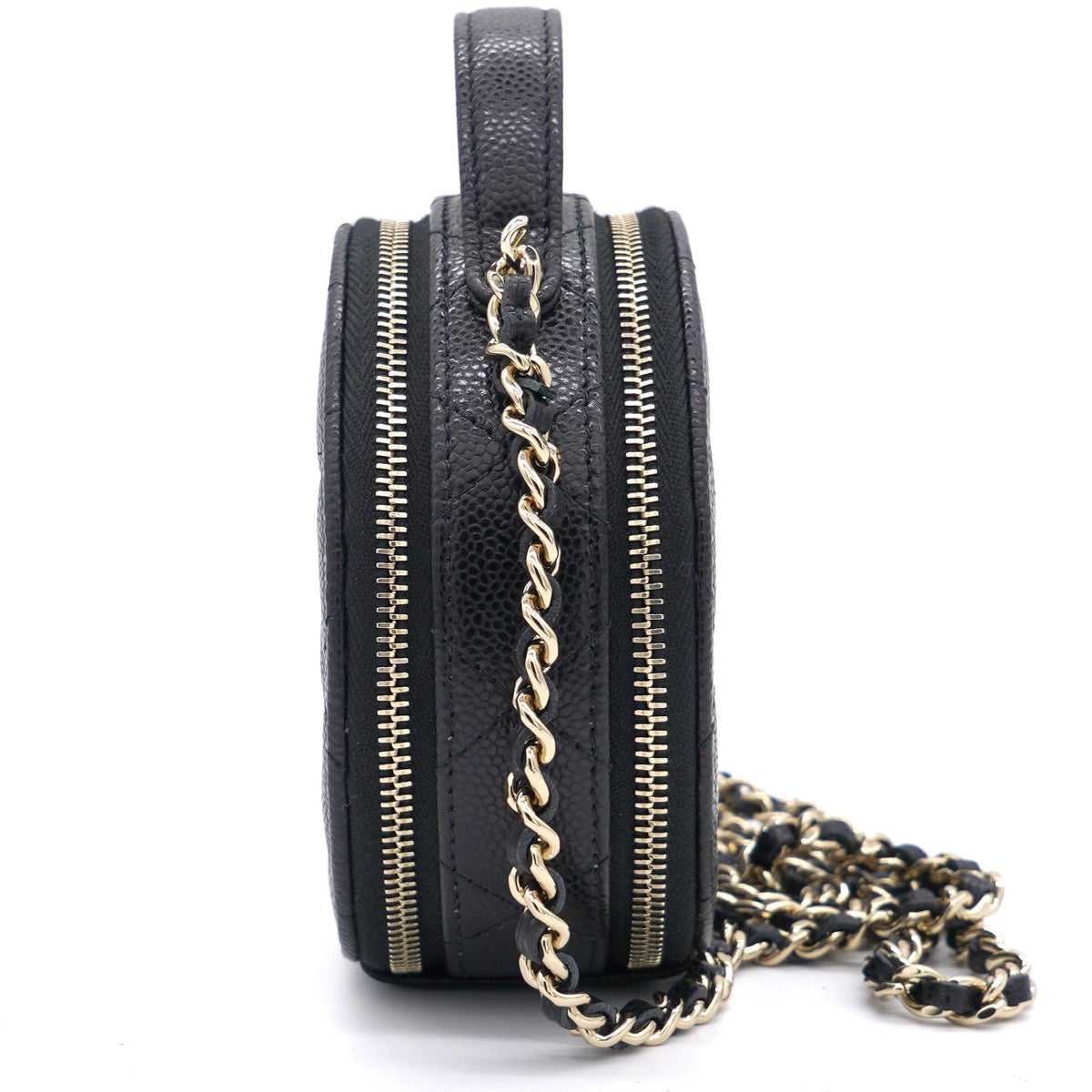 Chanel Mini Round Purse Vanity Caviar Leather Black