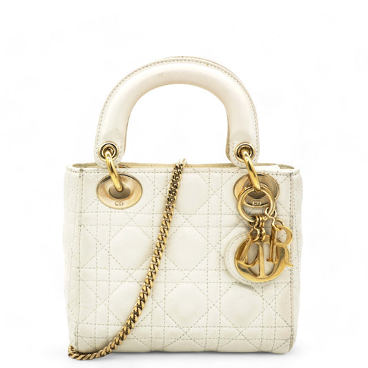 Dior Patent Cannage Mini Lady Dior Ivory
