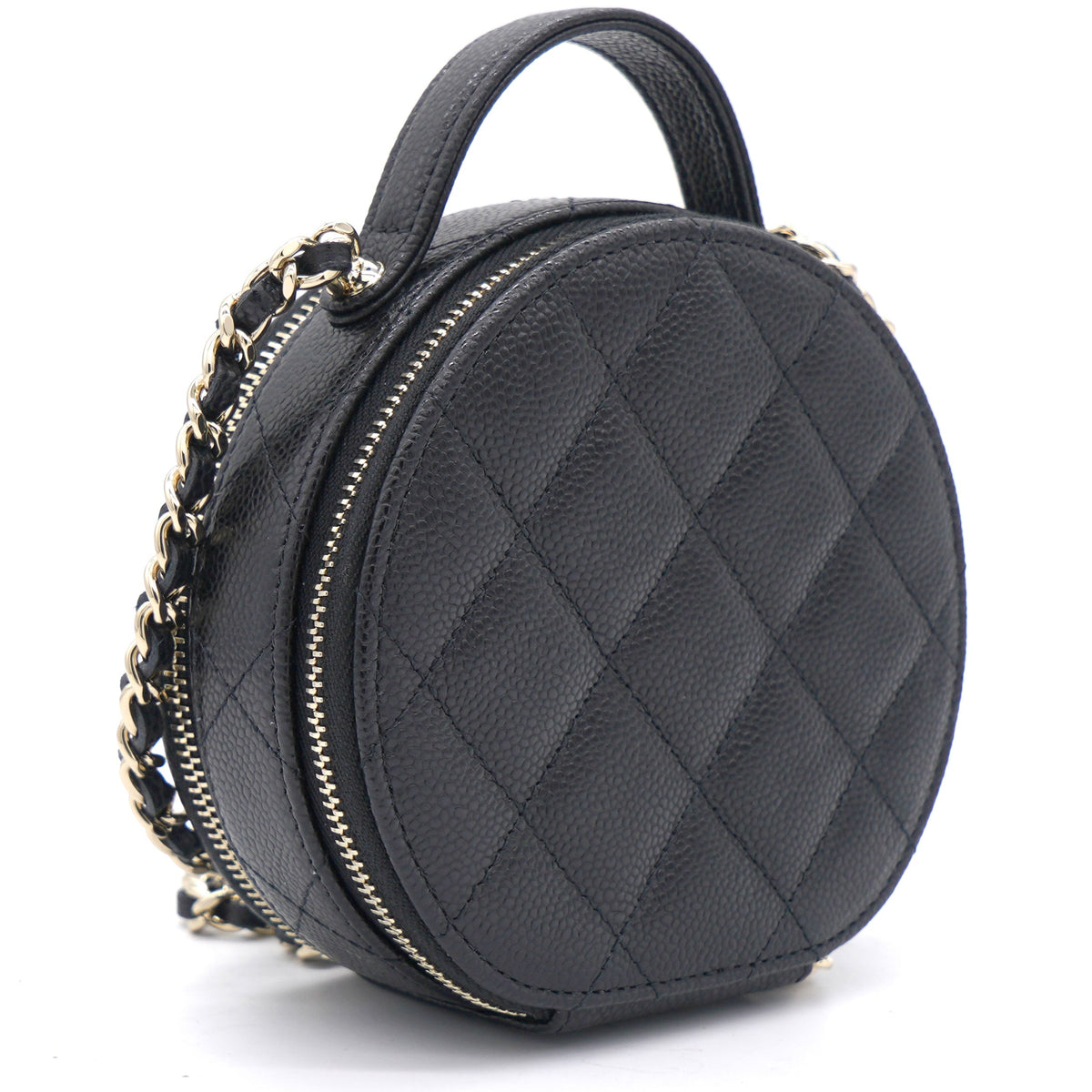 Chanel Mini Round Purse Vanity Caviar Leather Black