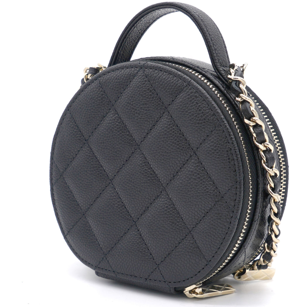 Chanel Mini Round Purse Vanity Caviar Leather Black