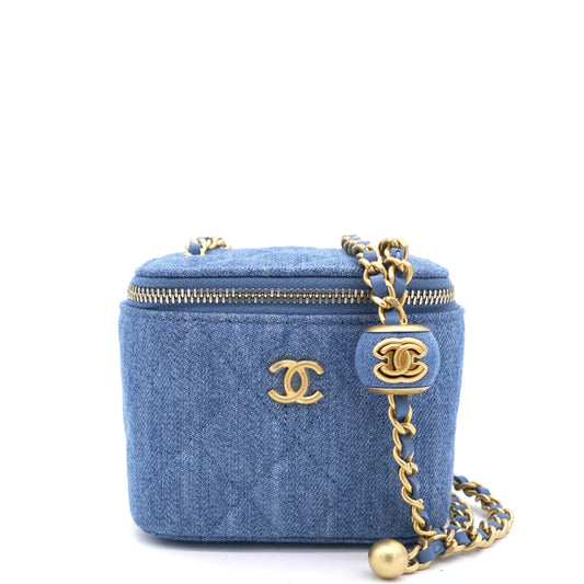 Chanel Denim Quilted Small Coco Beauty Vanity Case Pearl Crush