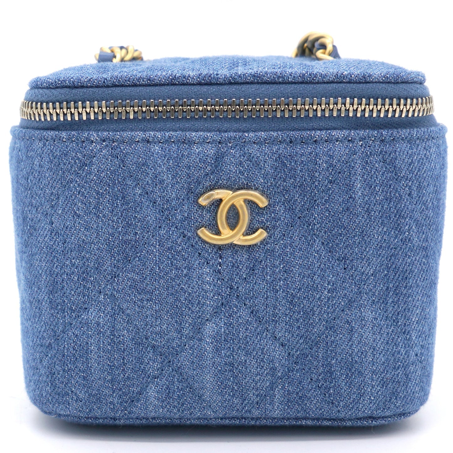 Chanel Denim Quilted Small Coco Beauty Vanity Case Pearl Crush