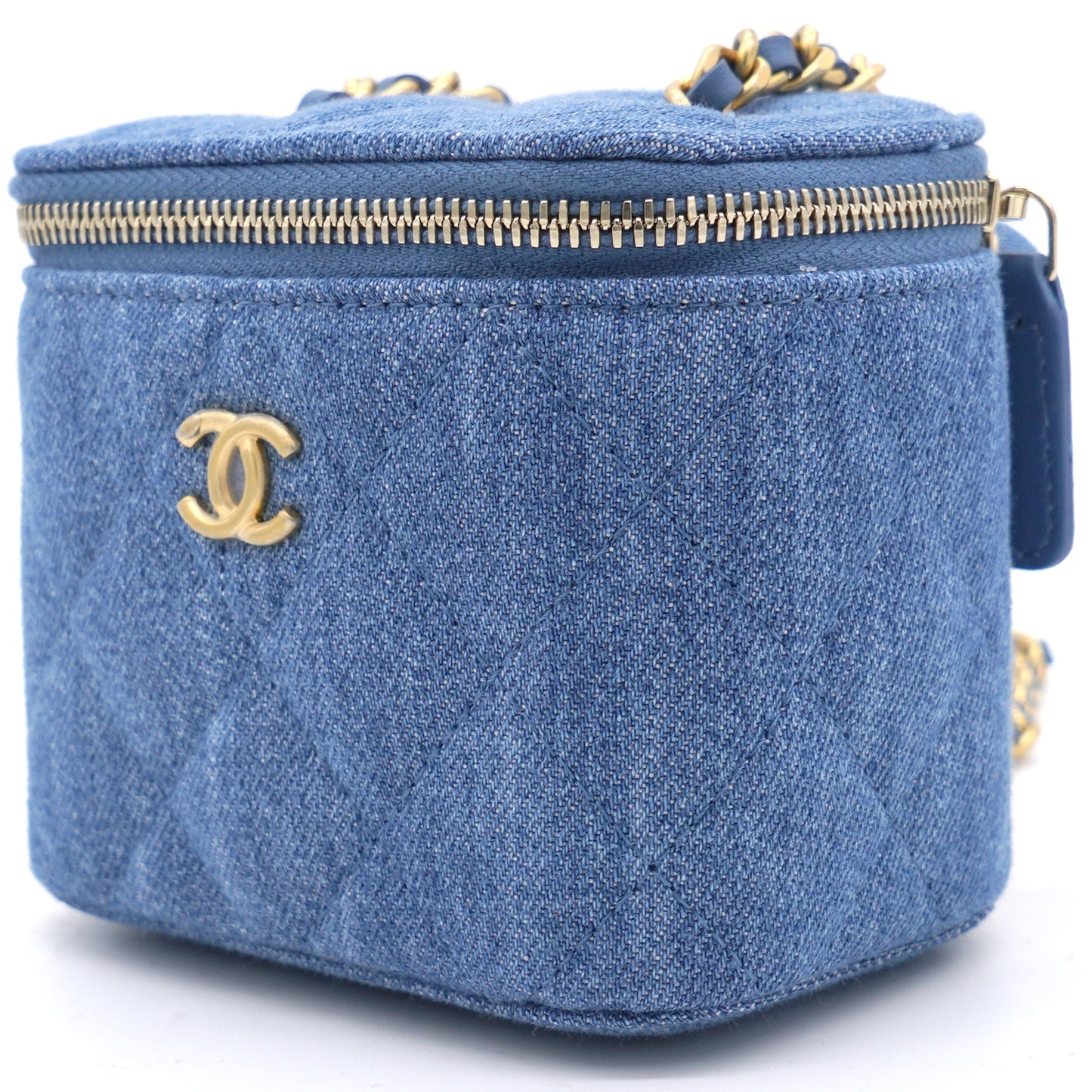 Chanel Denim Quilted Small Coco Beauty Vanity Case Pearl Crush