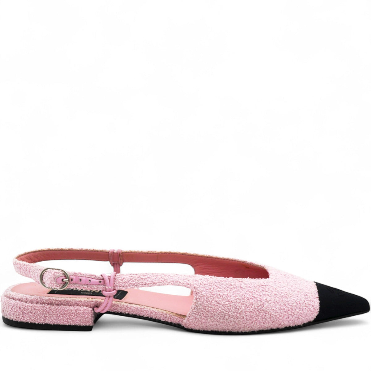 Chanel Purple/Black Tweed and Patent Leather CC D'orsay Slingback Flats Size37