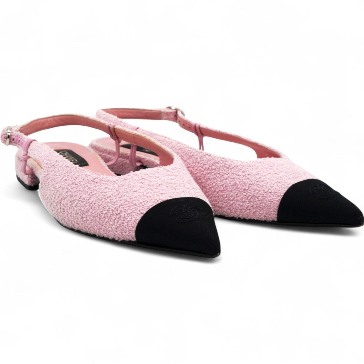 Chanel Purple/Black Tweed and Patent Leather CC D'orsay Slingback Flats Size37