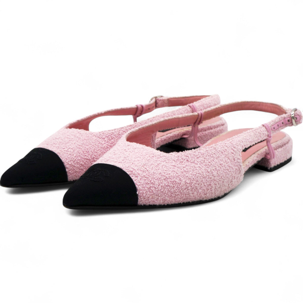 Chanel Purple/Black Tweed and Patent Leather CC D'orsay Slingback Flats Size37