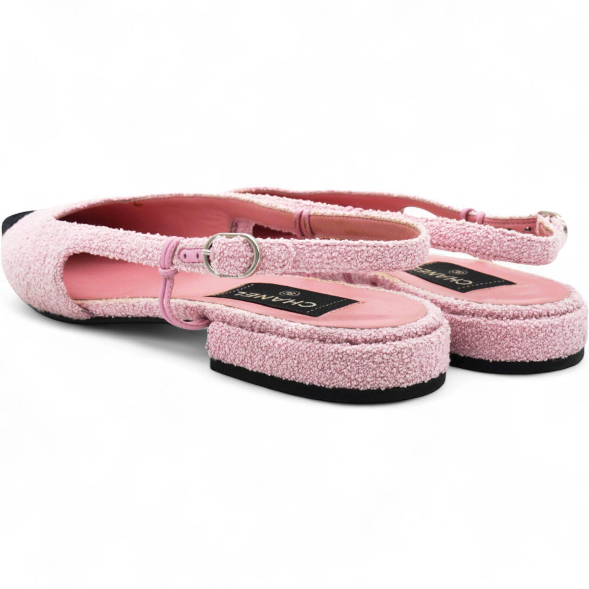 Chanel Purple/Black Tweed and Patent Leather CC D'orsay Slingback Flats Size37