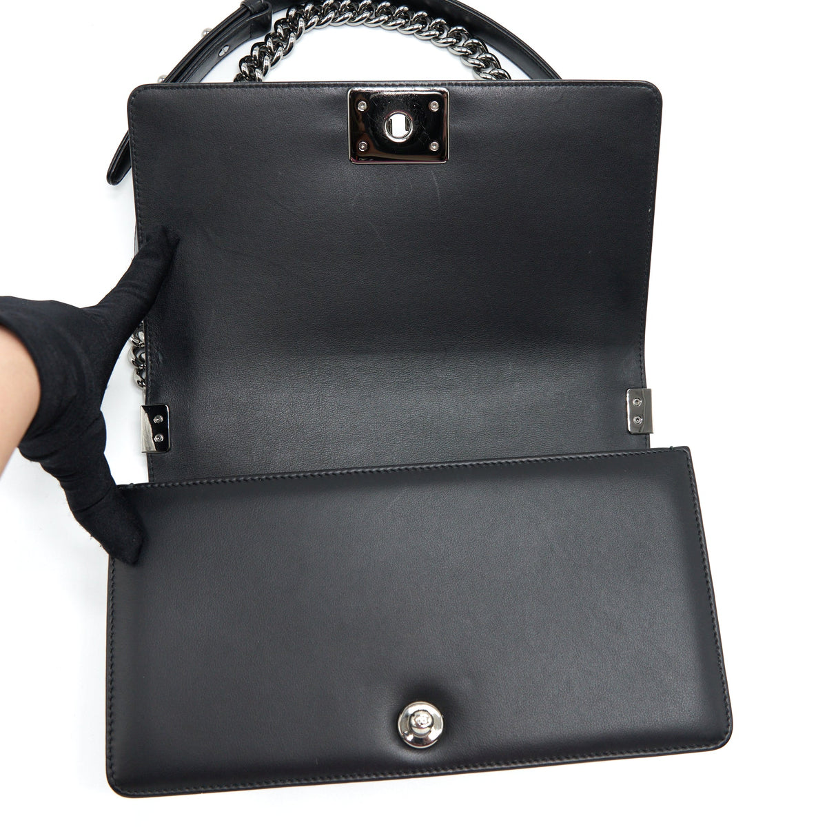 Chanel Medium Boy Bag Quilted And Chevron Calfskin Black SHW