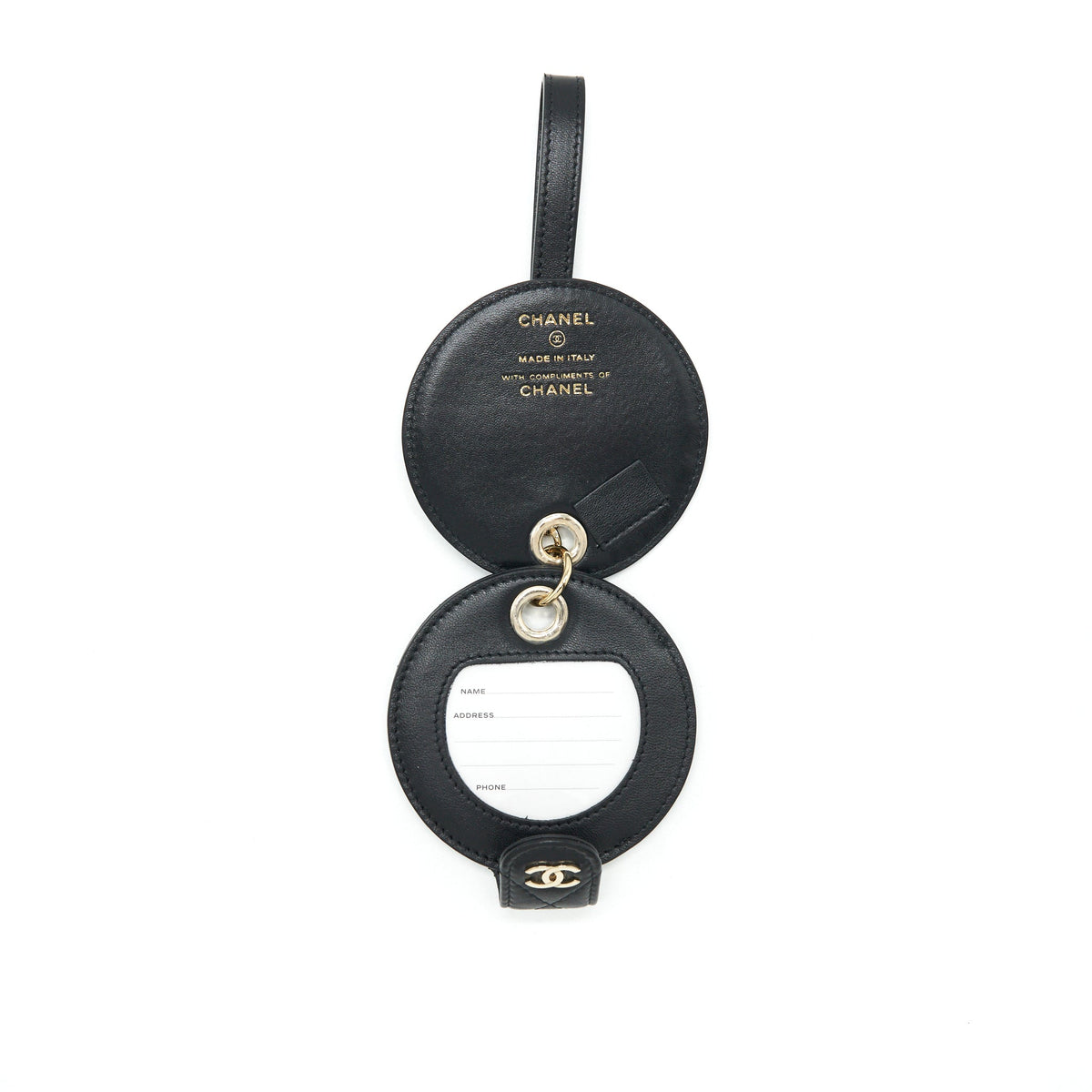CHANEL QUILTED LUGGAGE TAG LAMBSKIN BLACK LGHW