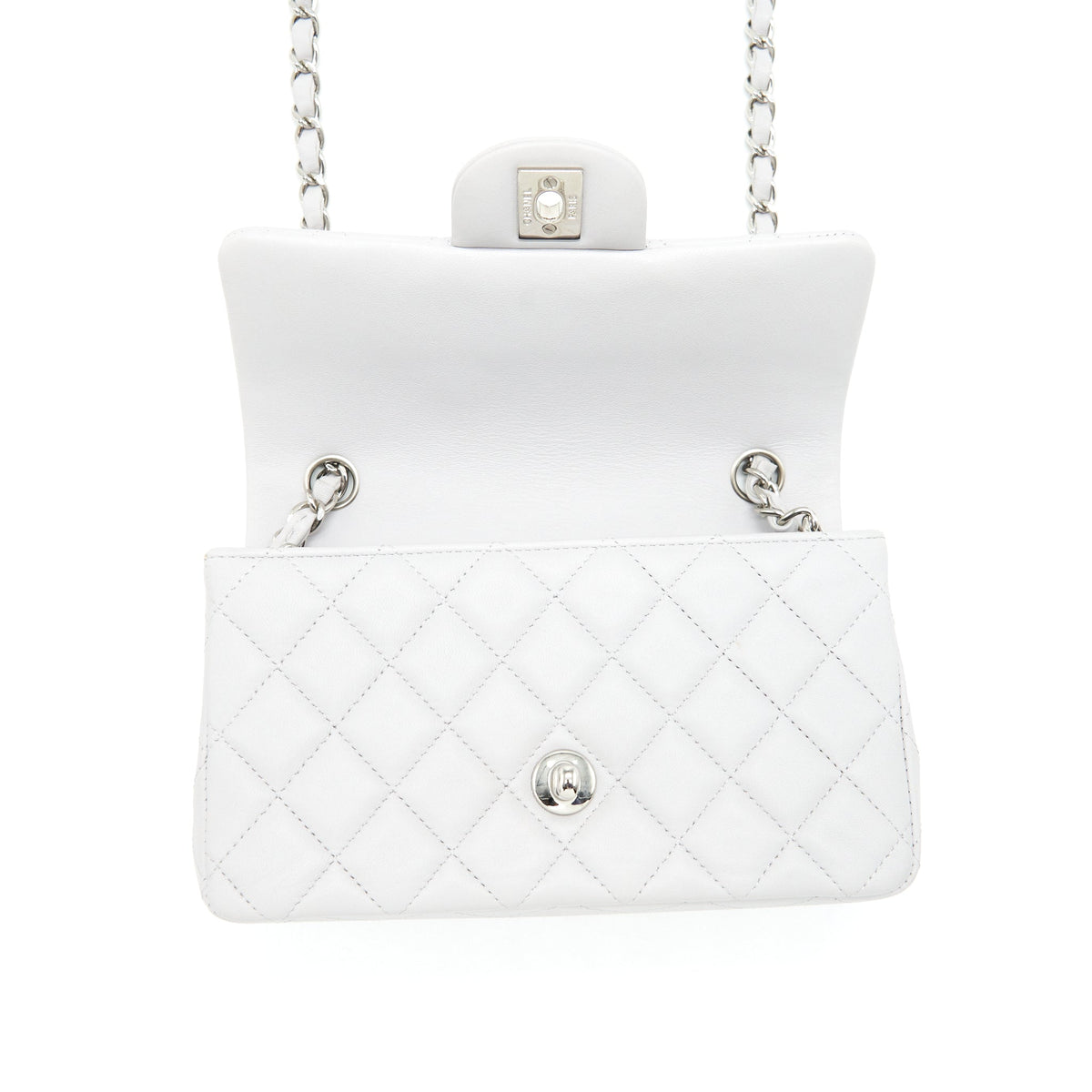 Chanel Mini Rectangular Flap Bag Lambskin Light Grey SHW