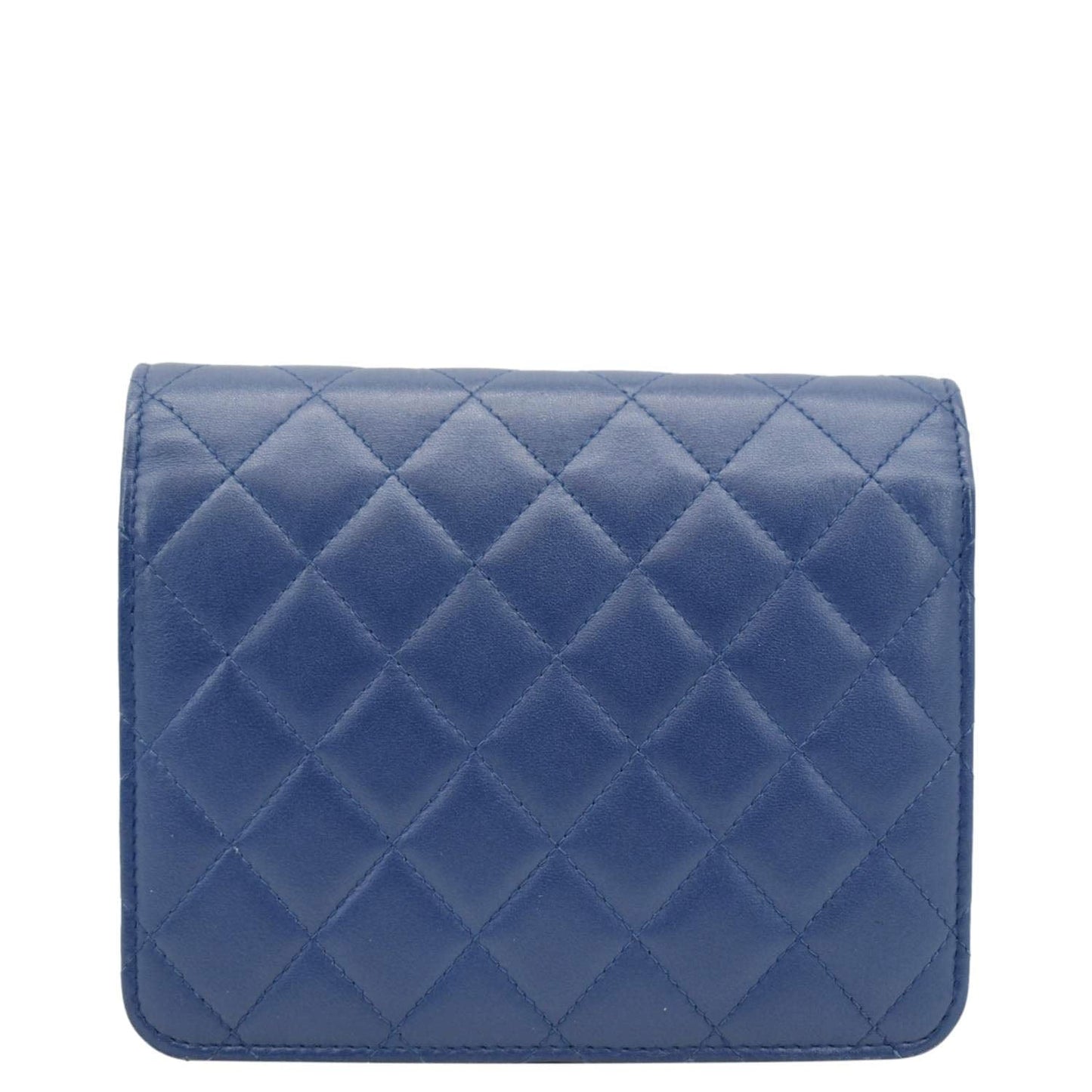 CHANEL Square Wallet On Chain Quilted Leather Crossbody Bag Blue