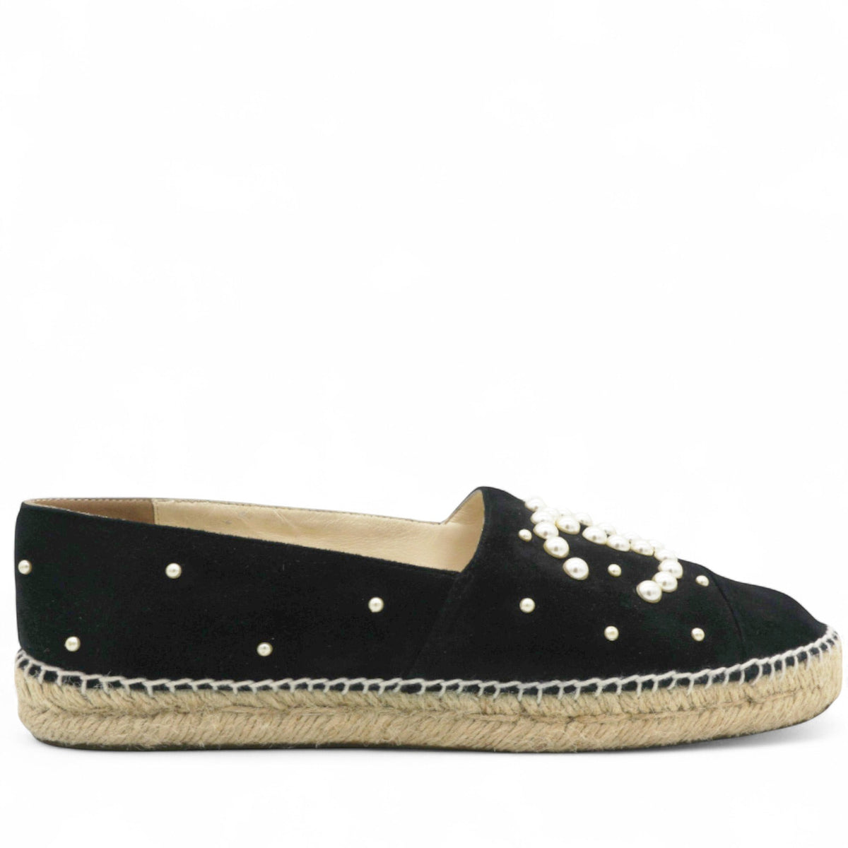 Chanel Suede Pearl CC Espadrilles Black Size38