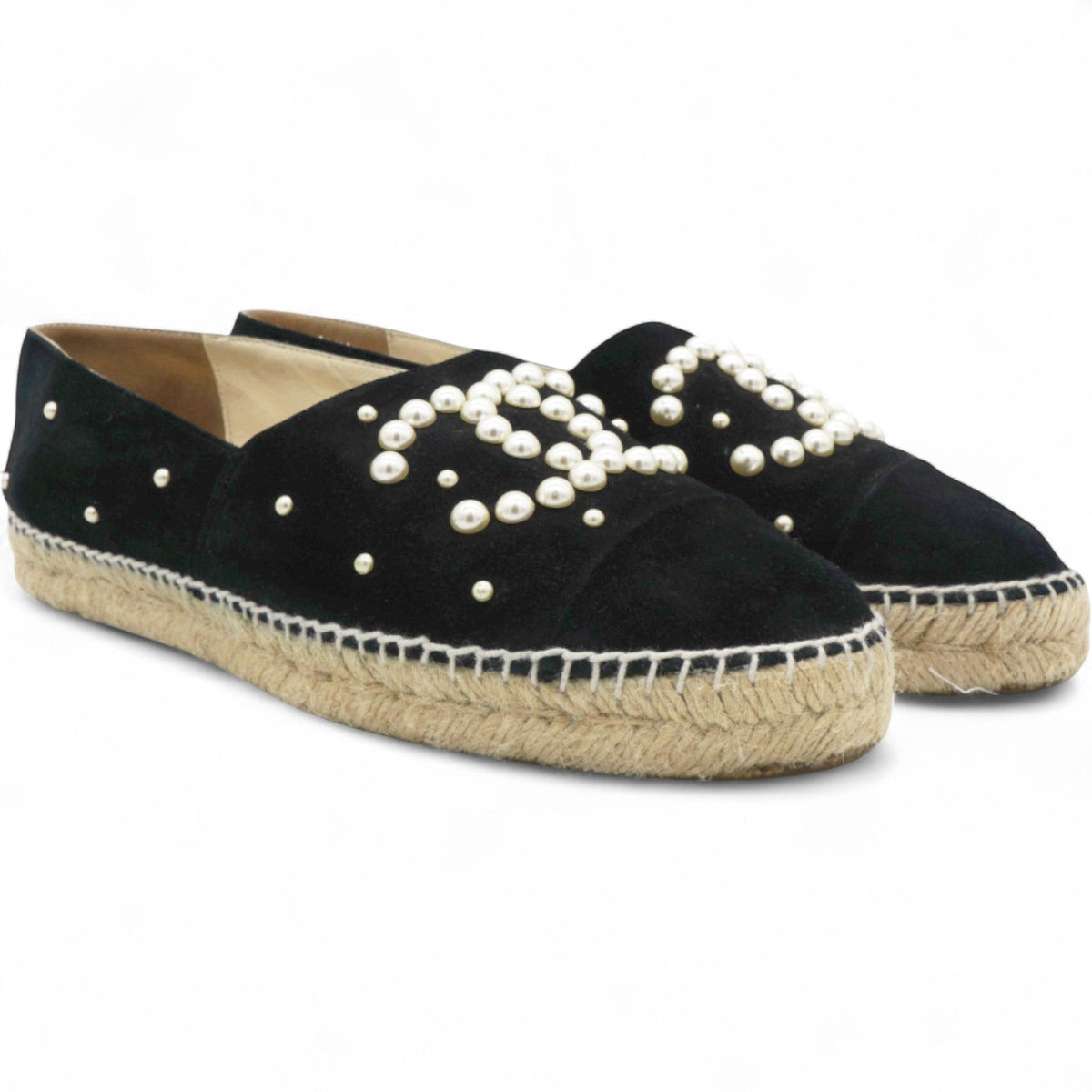 Chanel Suede Pearl CC Espadrilles Black Size38
