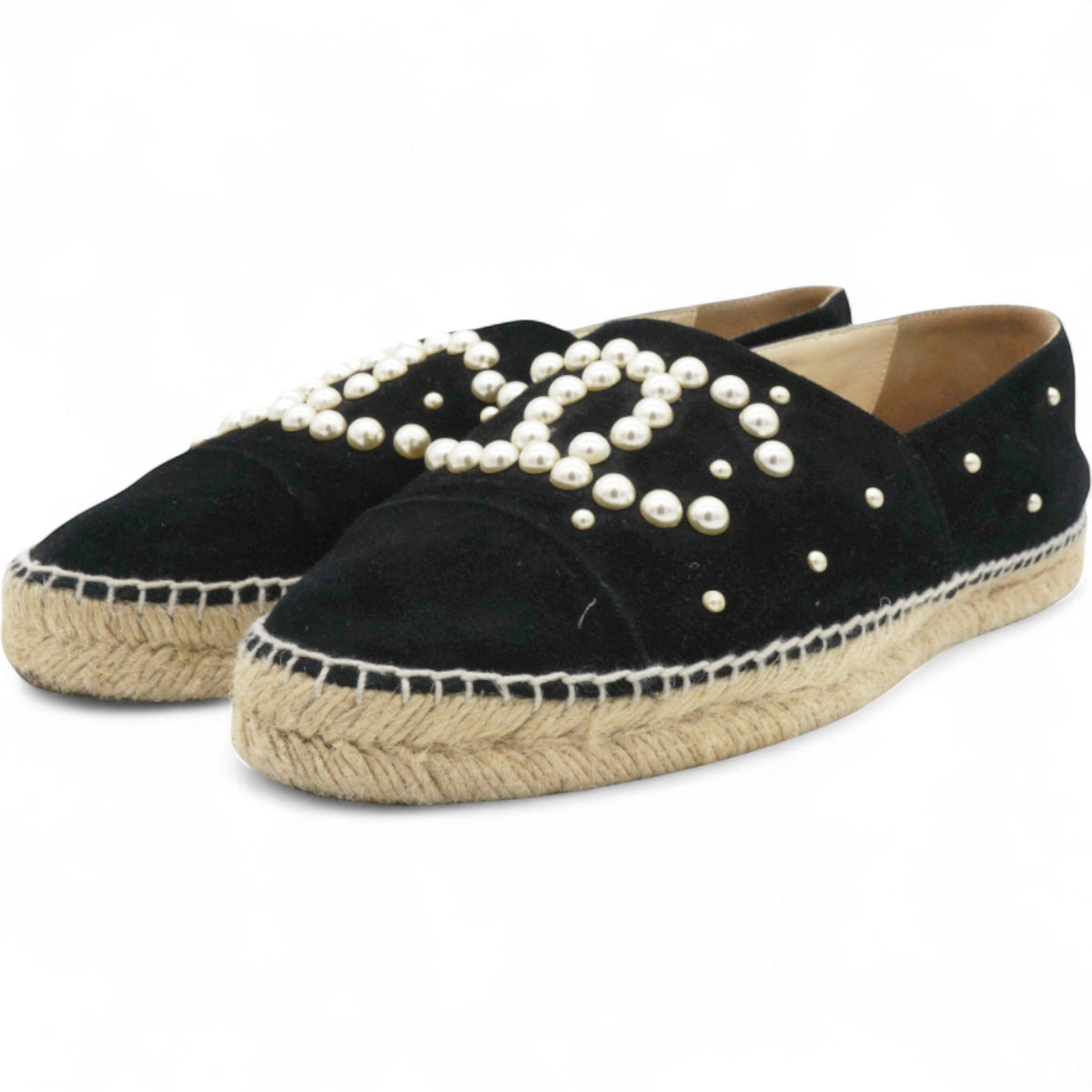 Chanel Suede Pearl CC Espadrilles Black Size38