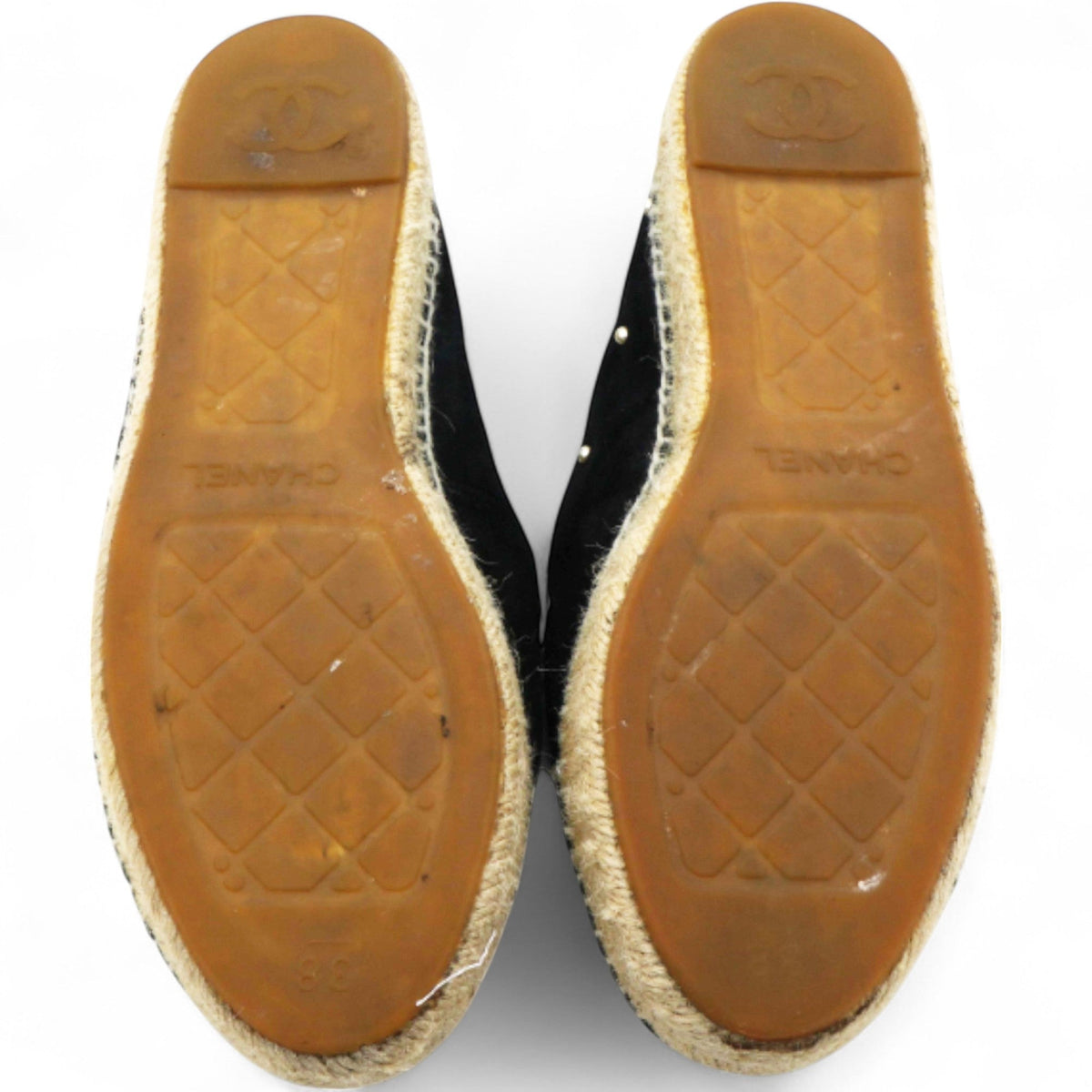 Chanel Suede Pearl CC Espadrilles Black Size38