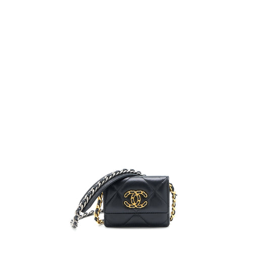 Chanel 19 Flap  Holder with Chain Lambskin Black Multicolour Hardware