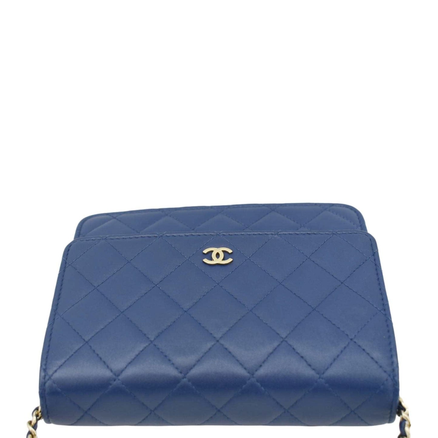 CHANEL Square Wallet On Chain Quilted Leather Crossbody Bag Blue