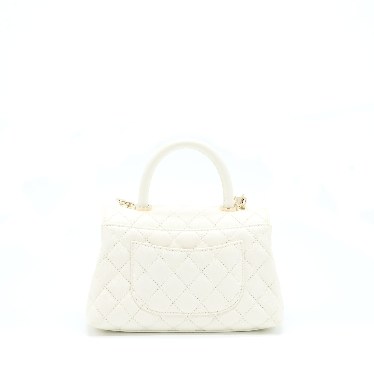 Chanel Small Coco Handle Caviar White LGHW (Microchip)