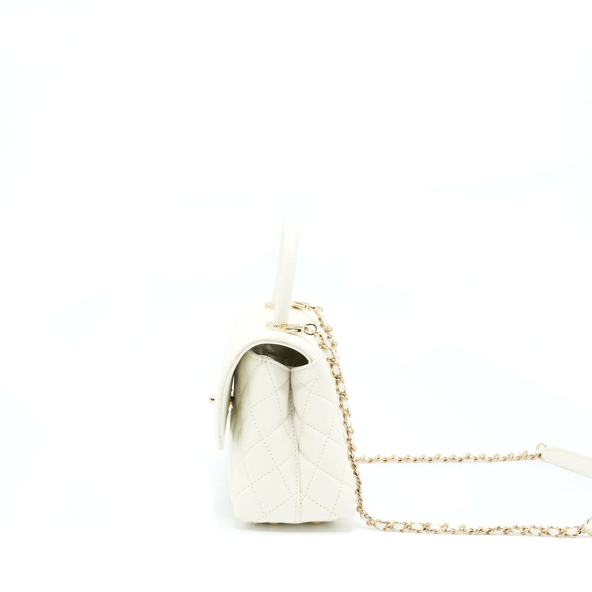 Chanel Small Coco Handle Caviar White LGHW (Microchip)